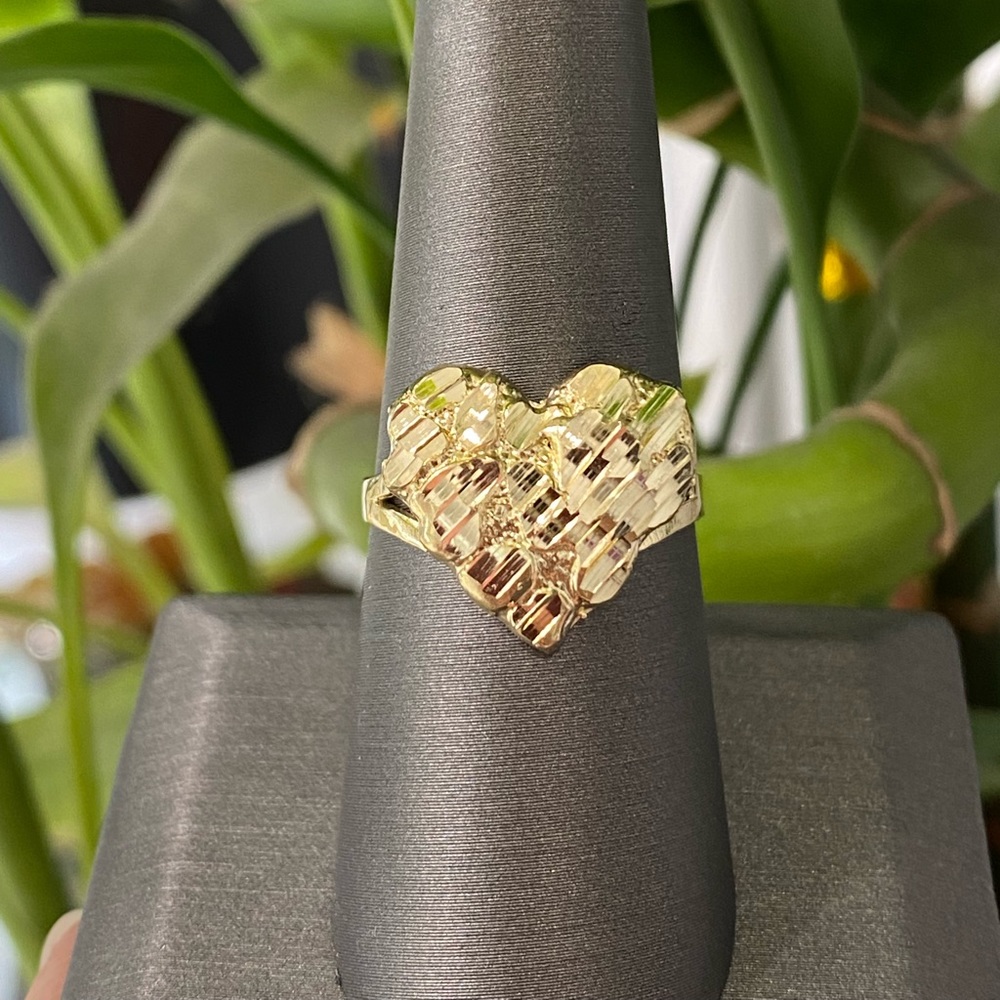 10K Yellow Gold Big Nugget Heart Ring